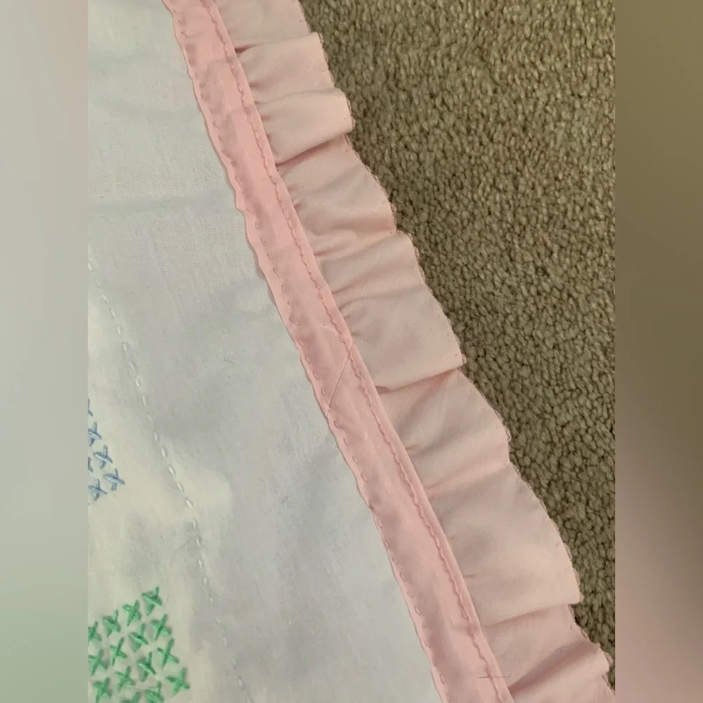 Homemade Pink and White Baby Quilt with Bear Design